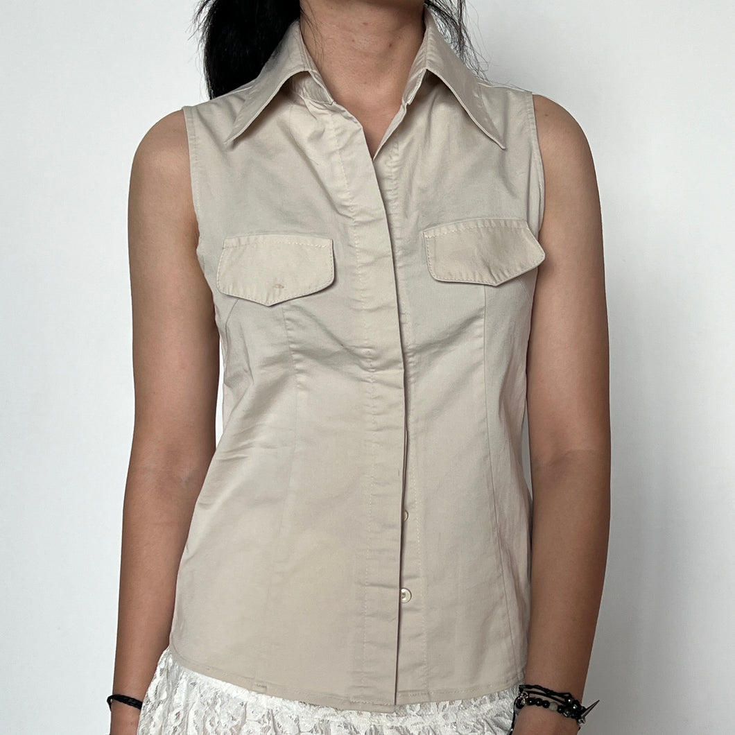 Cream Y2K Collared Button-Up Vest Top