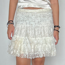 Load image into Gallery viewer, Cream Lace Ruffle Tier Mini Skirt
