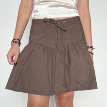 Load image into Gallery viewer, Brown Ruched Flared Drawstring Cargo Mini Skirt
