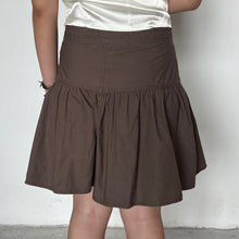 Load image into Gallery viewer, Brown Ruched Flared Drawstring Cargo Mini Skirt
