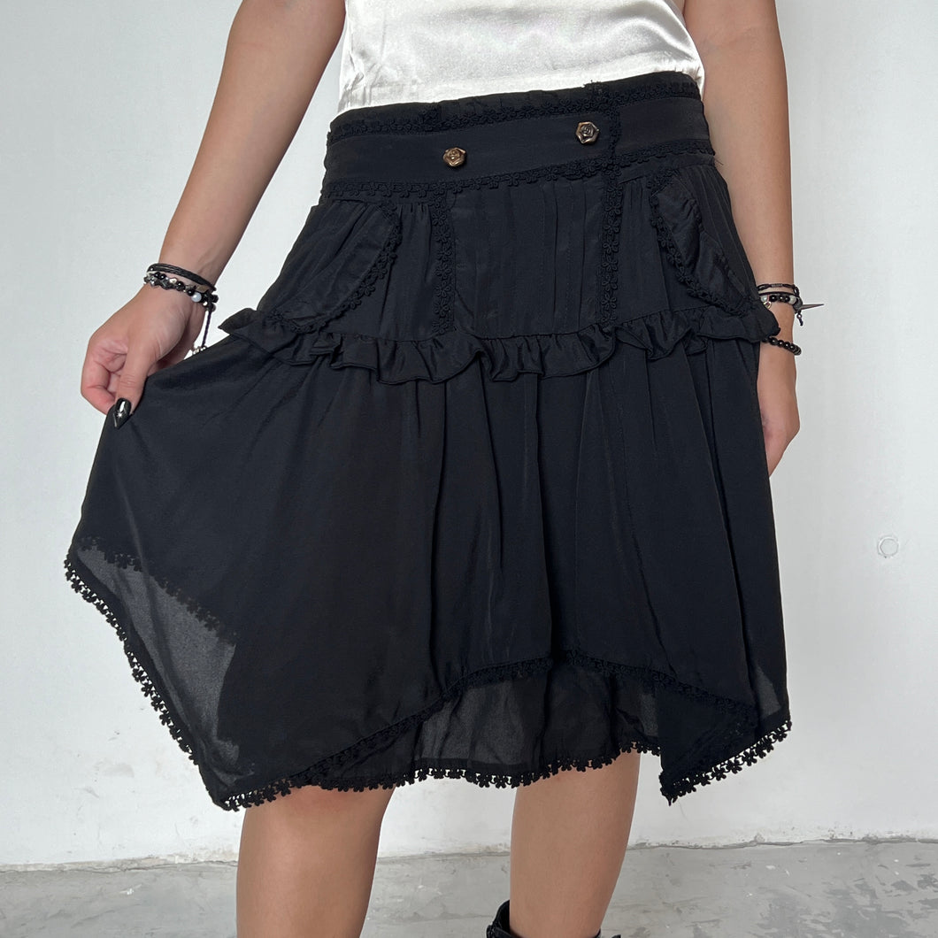 Axes Femme Black Floral Lace Trimmed Layered Lolita Skirt