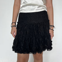 Load image into Gallery viewer, Black Floral Lace Ruffled Tiered Layered Mini Skirt
