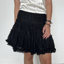 Load image into Gallery viewer, Black Floral Lace Ruffled Tiered Layered Mini Skirt
