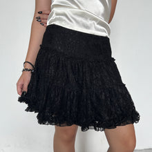 Load image into Gallery viewer, Black Floral Lace Ruffled Tiered Layered Mini Skirt
