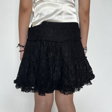 Load image into Gallery viewer, Black Floral Lace Ruffled Tiered Layered Mini Skirt
