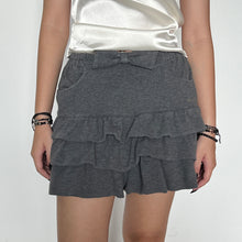 Load image into Gallery viewer, Grey Bow Layered Ruffled Mini Skort (Skirt With Built In Shorts)
