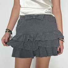 Load image into Gallery viewer, Grey Bow Layered Ruffled Mini Skort (Skirt With Built In Shorts)
