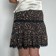 Load image into Gallery viewer, Black Pink Floral Tiered Lace Trim Mini Ballet Skirt
