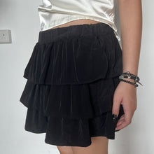 Load image into Gallery viewer, Black Shimmer Ruffled Three-Tier Mini Skirt
