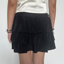 Load image into Gallery viewer, Black Shimmer Ruffled Three-Tier Mini Skirt
