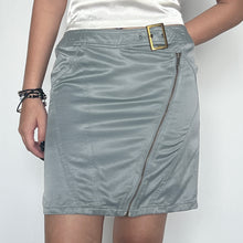 Load image into Gallery viewer, Grey Blue Y2K Embellished Buckle Satin Cargo Mini Skirt
