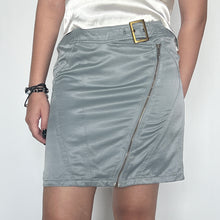 Load image into Gallery viewer, Grey Blue Y2K Embellished Buckle Satin Cargo Mini Skirt
