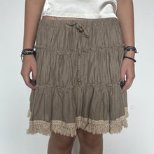 Load image into Gallery viewer, Grey Taupe Boho Tier Tassel Hem Drawstring Mini Skirt
