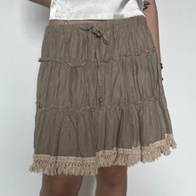 Load image into Gallery viewer, Grey Taupe Boho Tier Tassel Hem Drawstring Mini Skirt
