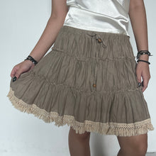 Load image into Gallery viewer, Grey Taupe Boho Tier Tassel Hem Drawstring Mini Skirt
