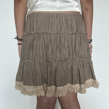 Load image into Gallery viewer, Grey Taupe Boho Tier Tassel Hem Drawstring Mini Skirt
