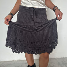 Load image into Gallery viewer, Dark Grey Floral Cut Out Tier Midi Skirt
