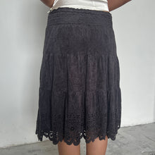 Load image into Gallery viewer, Dark Grey Floral Cut Out Tier Midi Skirt
