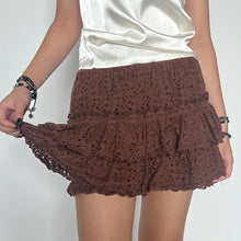 Load image into Gallery viewer, Brown Thick Floral Lace Fabric Ruffled Layered Skort (A Layered Outer Skirt With Matching Built In Shorts
