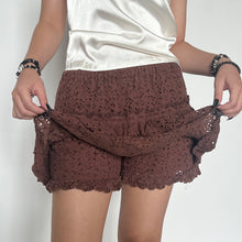 Load image into Gallery viewer, Brown Thick Floral Lace Fabric Ruffled Layered Skort (A Layered Outer Skirt With Matching Built In Shorts
