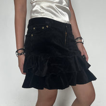 Load image into Gallery viewer, Black Velvet Ruffled Tier Mini Skirt
