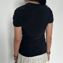 Load image into Gallery viewer, Black 90s/00s Shrug Rhinestones Queen Ruched Short Sleeve Top
