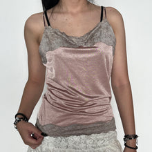 Load image into Gallery viewer, Dusty Pink Lace Trimmed Shimmery Silky Crossed Strap Cami Top
