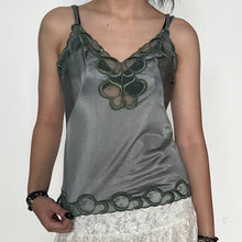 Load image into Gallery viewer, Dusty Blue Green Embroidered Lace Trimmed Silky Cami Top
