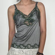 Load image into Gallery viewer, Dusty Blue Green Embroidered Lace Trimmed Silky Cami Top
