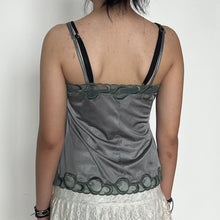 Load image into Gallery viewer, Dusty Blue Green Embroidered Lace Trimmed Silky Cami Top
