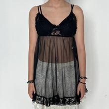 Load image into Gallery viewer, Black Babydoll Bow Ruffled Mesh Lace Slip Dress Top
