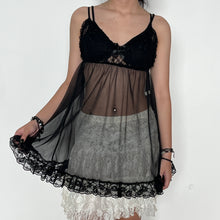 Load image into Gallery viewer, Black Babydoll Bow Ruffled Mesh Lace Slip Dress Top
