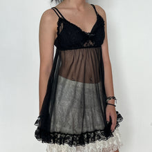 Load image into Gallery viewer, Black Babydoll Bow Ruffled Mesh Lace Slip Dress Top
