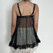 Load image into Gallery viewer, Black Babydoll Bow Ruffled Mesh Lace Slip Dress Top
