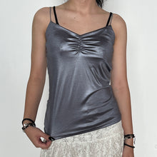 Load image into Gallery viewer, Grey Wet Glam Ruched Bust Silky Cami Top
