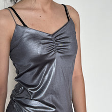 Load image into Gallery viewer, Grey Wet Glam Ruched Bust Silky Cami Top
