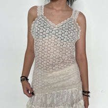 Load image into Gallery viewer, Cream Coquette Floral Mesh Lace See Through Cami Top
