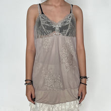 Load image into Gallery viewer, Grey Beige Mesh Overlay Floral Embroidered Lace Bust Slip Dress Top
