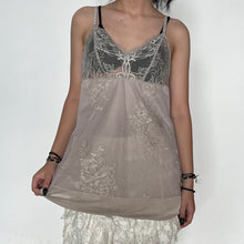 Load image into Gallery viewer, Grey Beige Mesh Overlay Floral Embroidered Lace Bust Slip Dress Top
