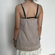 Load image into Gallery viewer, Grey Beige Mesh Overlay Floral Embroidered Lace Bust Slip Dress Top
