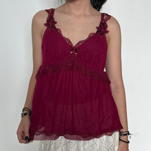 Load image into Gallery viewer, Maroon Pink Fairycore Mesh Floral Sequinned Lace Cami Top
