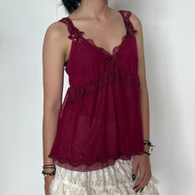 Load image into Gallery viewer, Maroon Pink Fairycore Mesh Floral Sequinned Lace Cami Top
