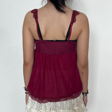 Load image into Gallery viewer, Maroon Pink Fairycore Mesh Floral Sequinned Lace Cami Top
