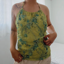 Load image into Gallery viewer, Green Floral Mesh Halter Tie Top
