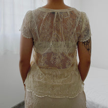 Load image into Gallery viewer, Beige Coquette Victorian Mesh Short Sleeves Fairy Top
