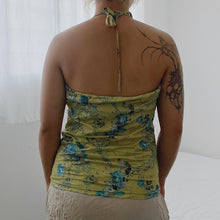 Load image into Gallery viewer, Green Floral Mesh Halter Tie Top
