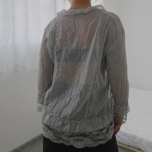 Load image into Gallery viewer, Blue Grey Lace Ruffles Mesh Tie Fairy Long Sleeves Top
