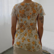 Load image into Gallery viewer, Blossom Flowers Mesh Yellow Orange Short Sleeves Top
