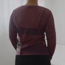 Load image into Gallery viewer, 90s Graphics Mesh Purple Patchwork Long Sleeves Top
