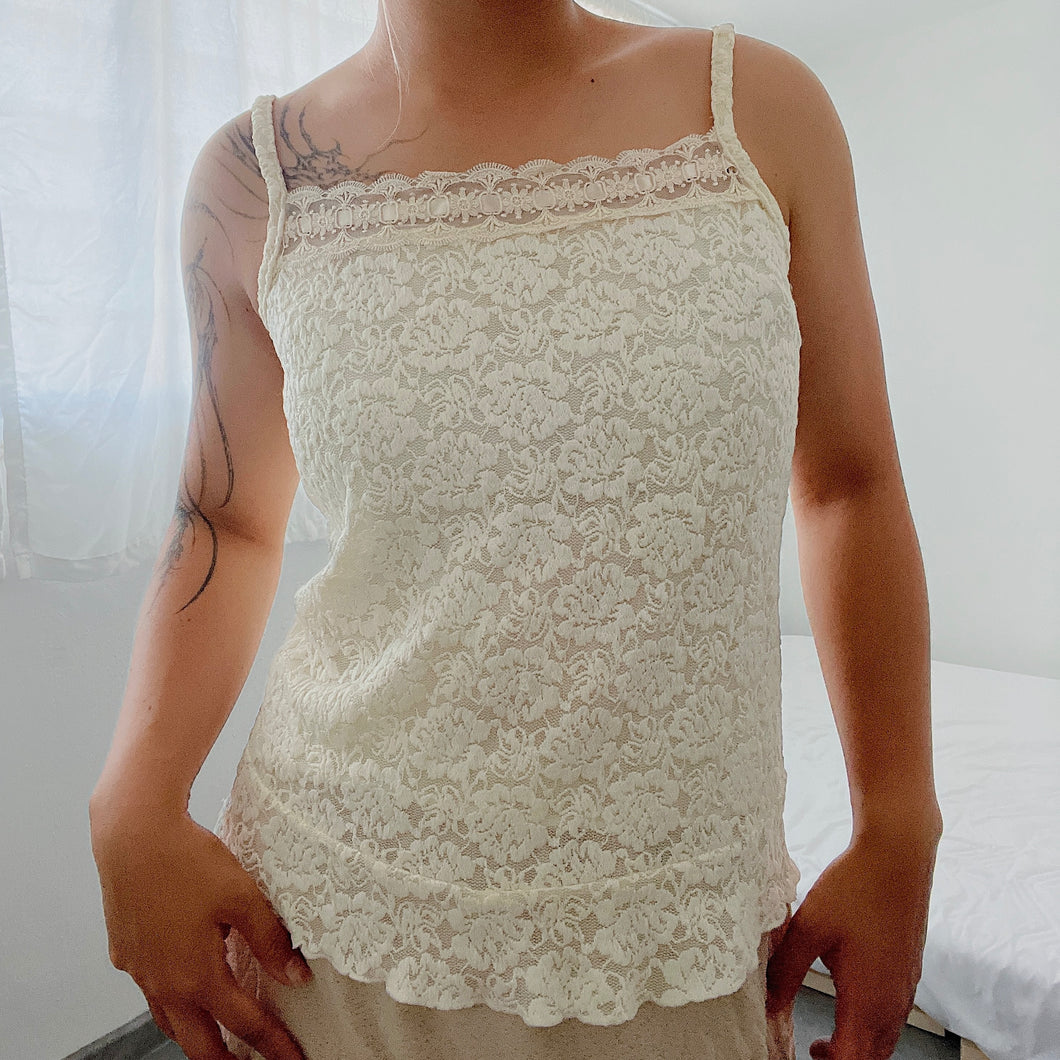 Off White Coquette Lace Square Camisole